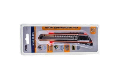 Купить Нож строительный Park 18CUT27 лезвие 18 мм с металлической направляющей и 2-х компонентной ручкой в Ярославле.